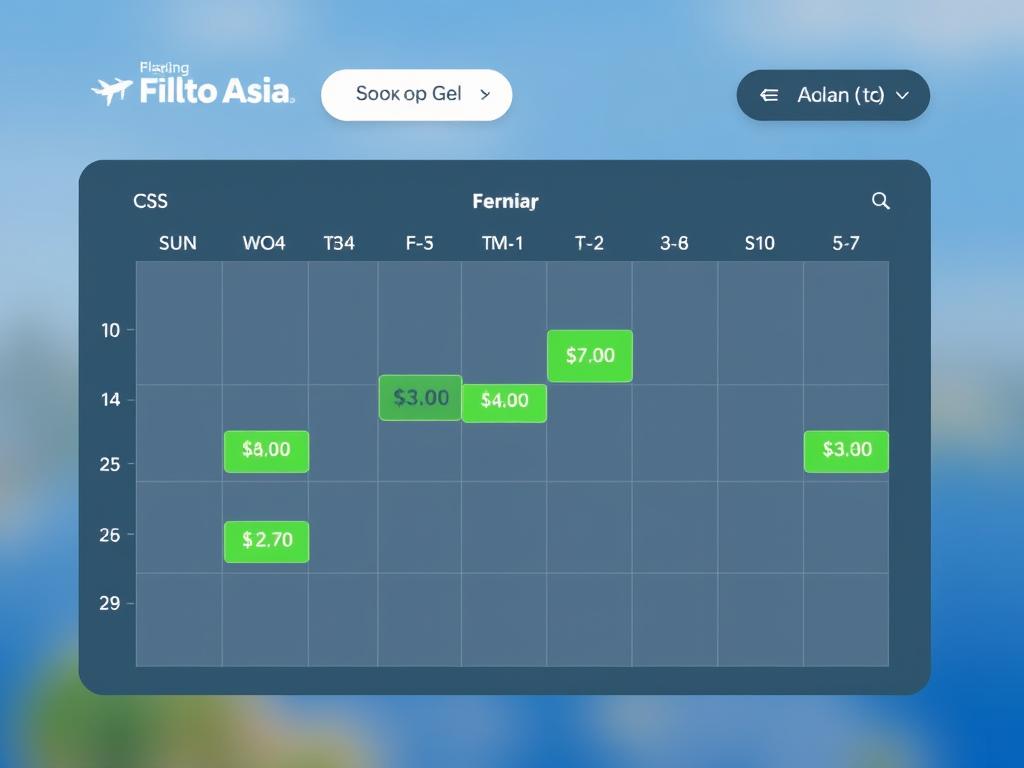 Calendar showing optimal booking times for flights to Asia