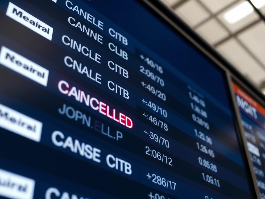 Canceled flight information on airport display