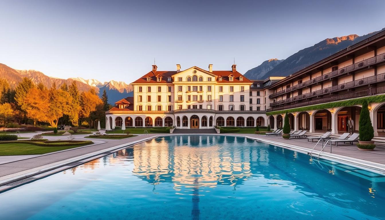 Grand Resort Bad Ragaz with its thermal spa facilities and mountain backdrop, listed among the top 10 luxury hotels in Europe