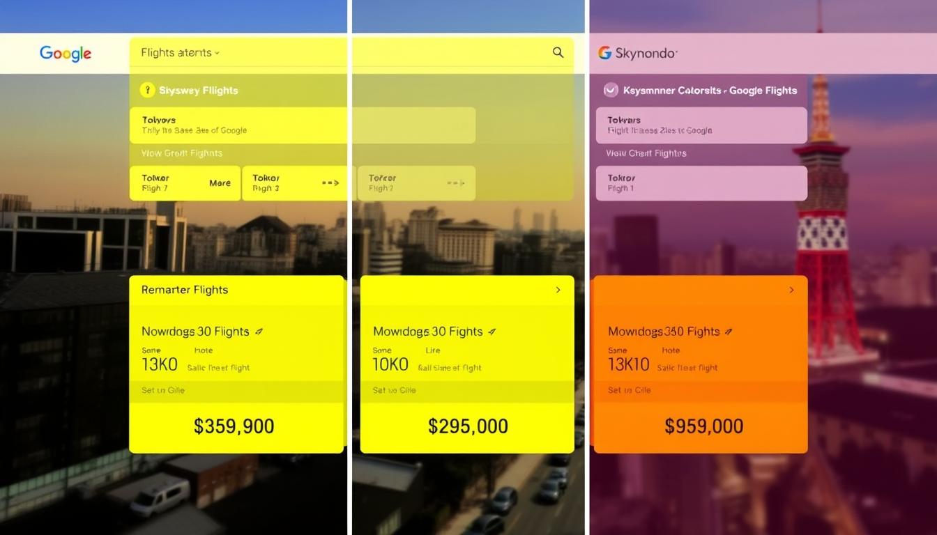 Multiple flight comparison tools showing price differences