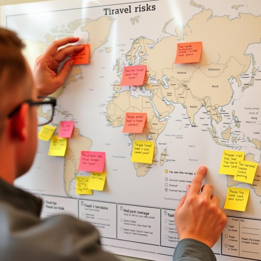 Person evaluating travel risks and insurance options