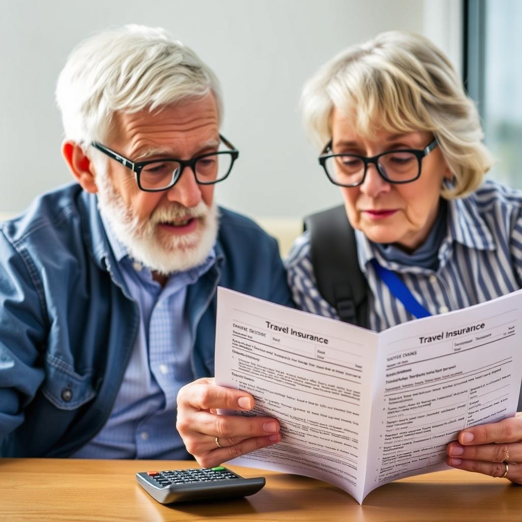 Senior travelers reviewing insurance options
